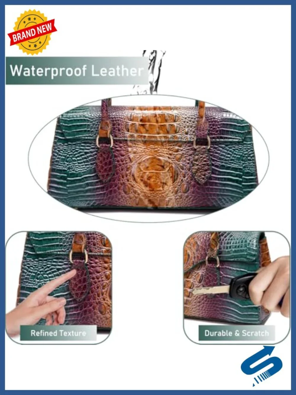 Women's Crocodile Pattern Top Handle Handbag Satchel Tote Purse Faux Leather